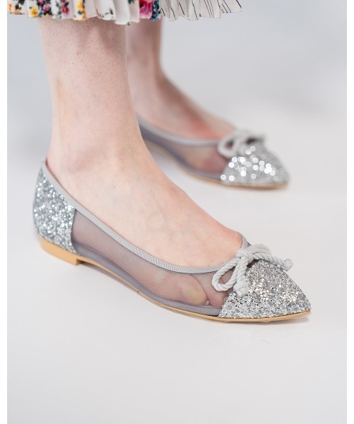 「Emma Francis」 フラットパンプス 24.0cm シルバー レディース拍卖