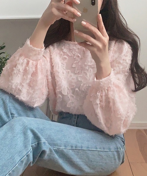 「LAUIR」 長袖ブラウス SMALL ライトピンク レディース拍卖