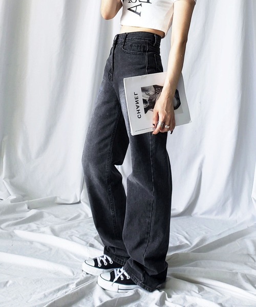 「me+em select」 デニムパンツ LARGE ブラック系その他 レディース拍卖