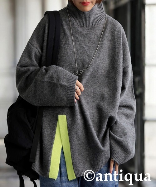 「antiqua」 「patterntorso」長袖ニット ONESIZE ダークグレー レディース拍卖