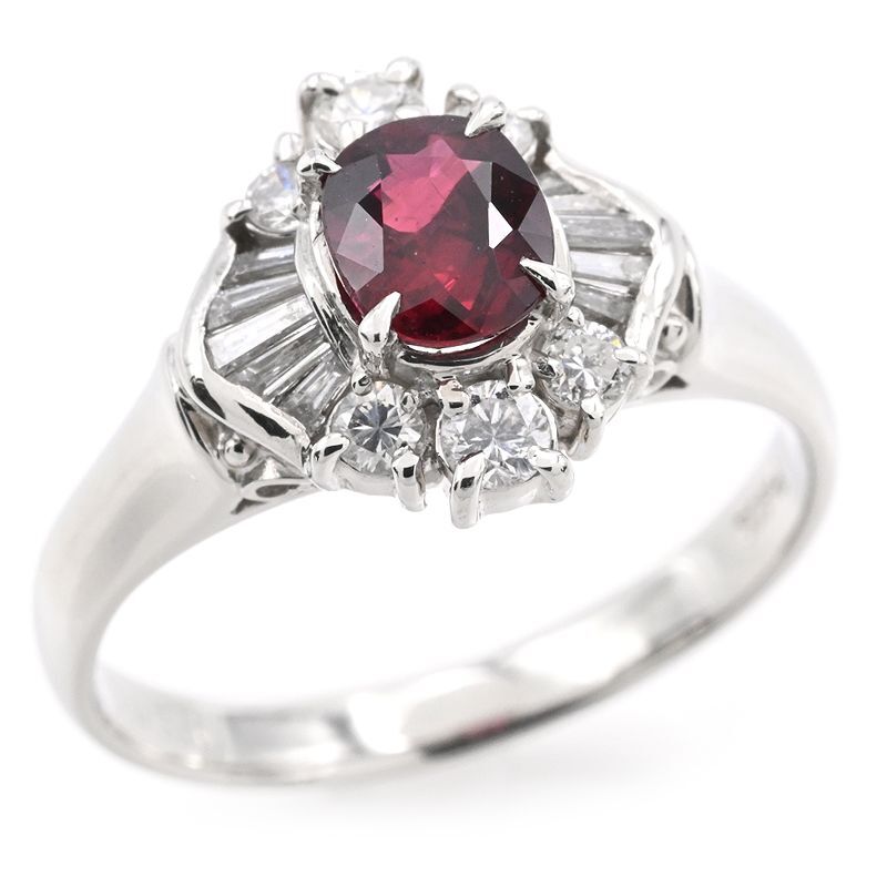 0.68ct天然ルビーリング 12号 Pt900 0.36ct天然ダイヤモンド オーバルカット 一粒ルビーリング 取り巻き プラチナ 地金4.1g 中古 送料無料拍卖