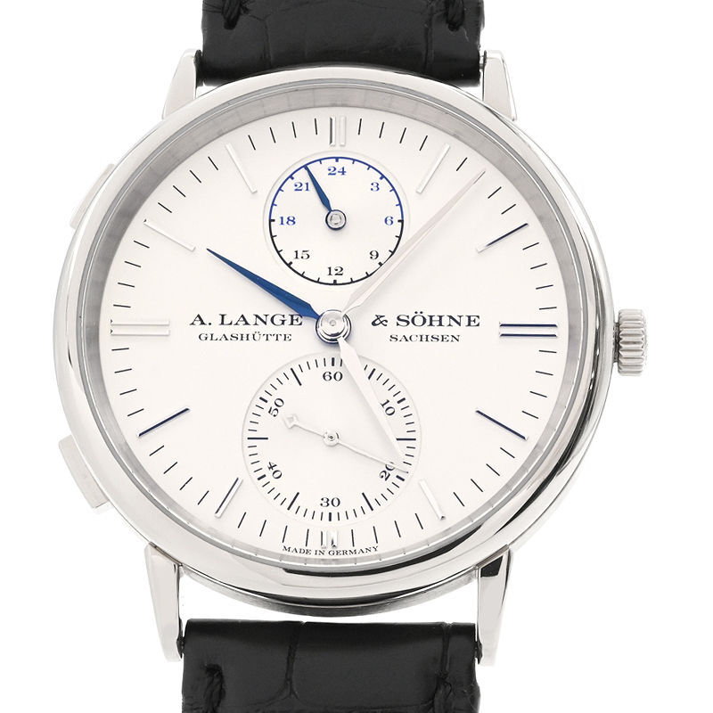 A.ランゲ&ゾーネ メンズ サクソニア デュアルタイム 386.026 LSLS3863AJ K18WG GMT シルバー 自動巻き 腕時計 中古 送料無料拍卖