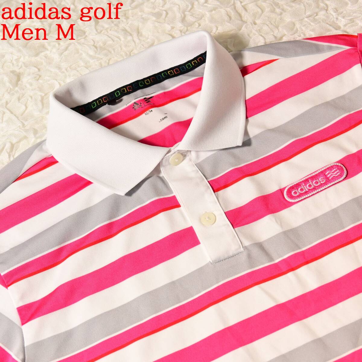 C3 Men M アディダスゴルフ ピンクボーダー 半袖プルオーバー拍卖