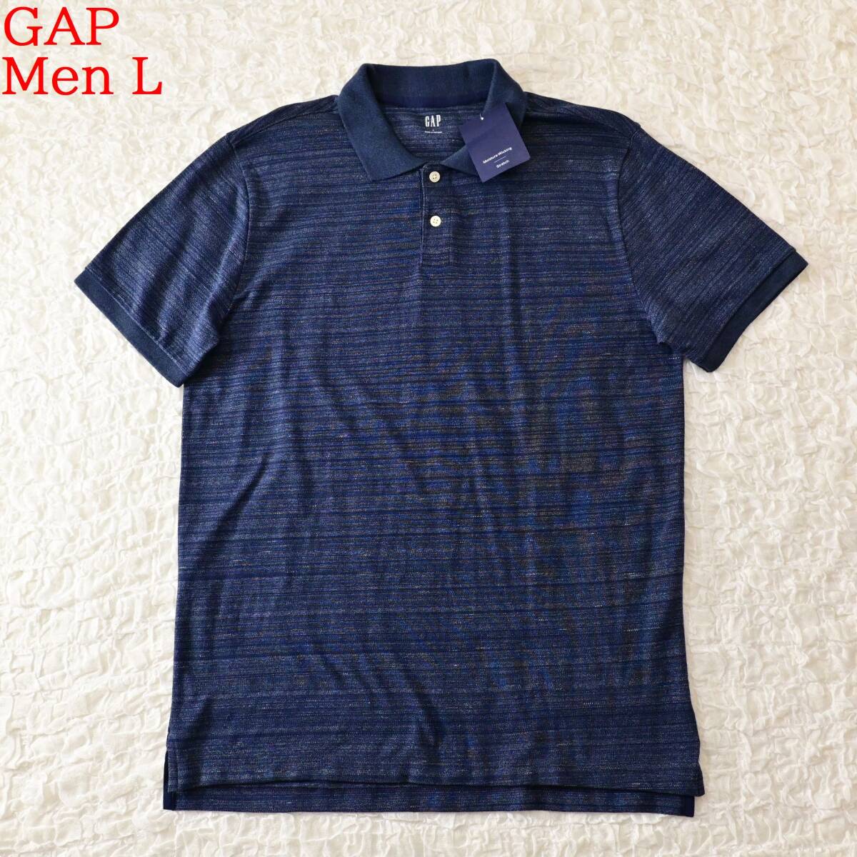 J4 新品 Men L GAP 杢紺 半袖ポロシャツ プルオーバー拍卖