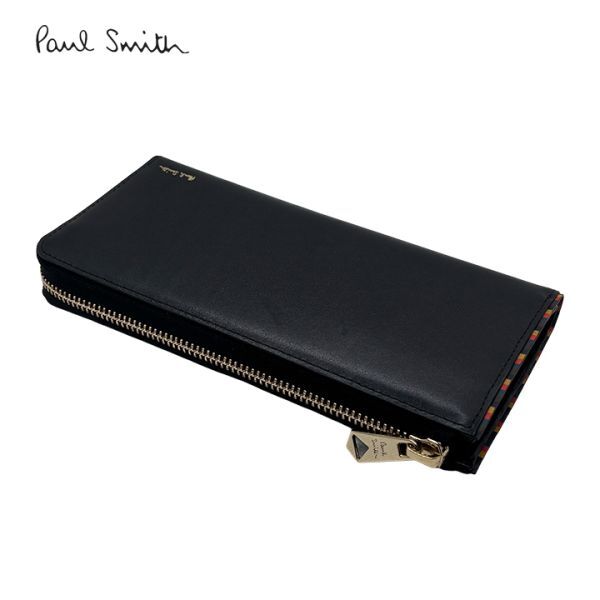 訳有★ポールスミス L字ファスナー長財布 ブラック ブライトストライプ 黒★748拍卖
