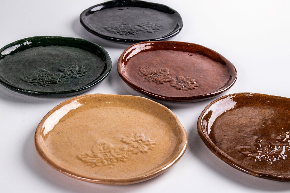 【うつわ】大樋長左衛門 大樋焼 菓子皿 5客 共箱 F001 茶道具 古美術 骨董 古玩 日本料理 懐石 料亭拍卖