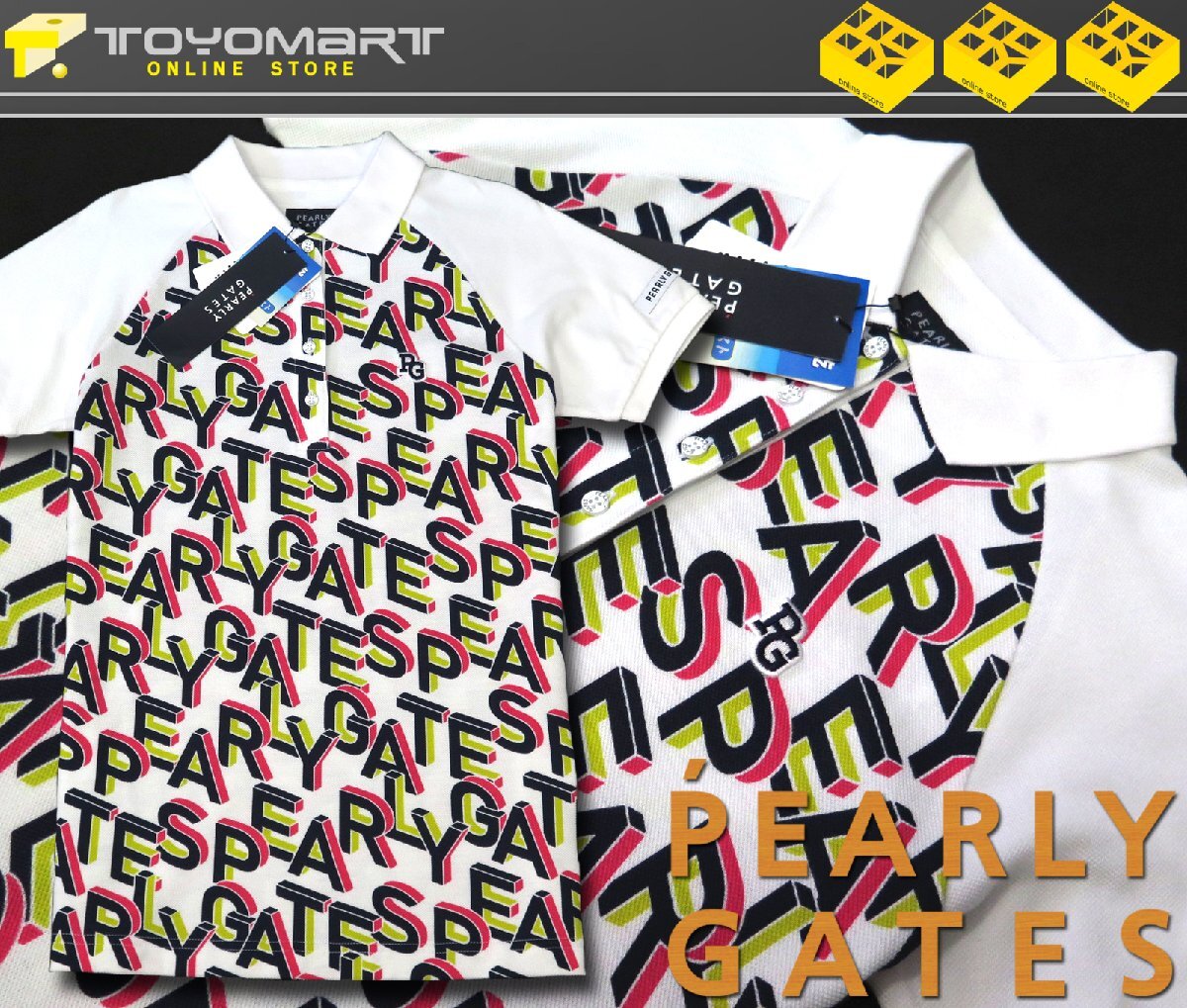 G172● PEARLY GATES パーリーゲイツ ●新品 日本製 BIGロゴ柄 表カノコ ドライファースト 半袖ポロシャツ ホワイト/L 定価22000円拍卖