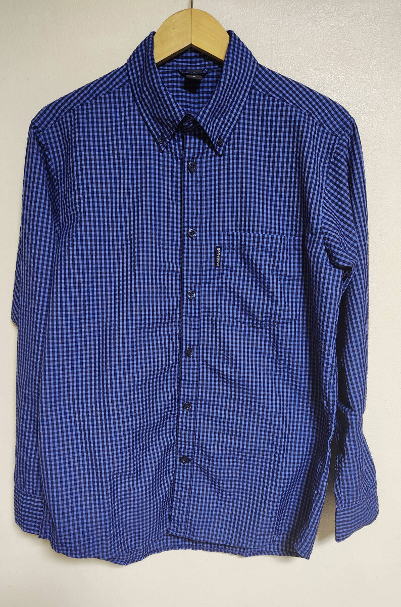 モンベル ウイックロン ドライタッチ 長袖シャツ ブルー×ダークブルー M拍卖