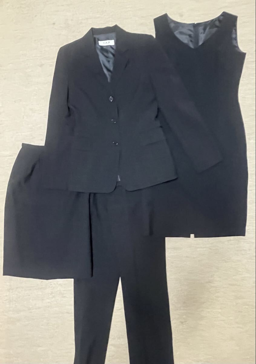 4点セット テーラードジャケット スカート ワンピース パンツ 冠婚葬祭 オフィス チャコールグレー 単品使いOK ひざ丈スカート拍卖