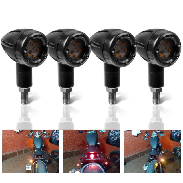 バイクLEDウィンカー丸形 LEDスモール&ブレーキライト機能 前後左右4個セット スモール点灯リアブレーキ連動 3アクションウィンカーライト拍卖