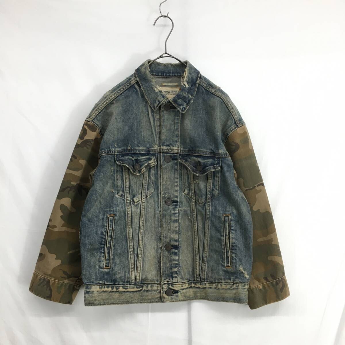 KZ5737★DENIM&SUPPLY RALPH LAUREN : ヴィンテージ加工 袖切替 デニムトラッカージャケット★165/92A M★インディゴブルー/迷彩拍卖