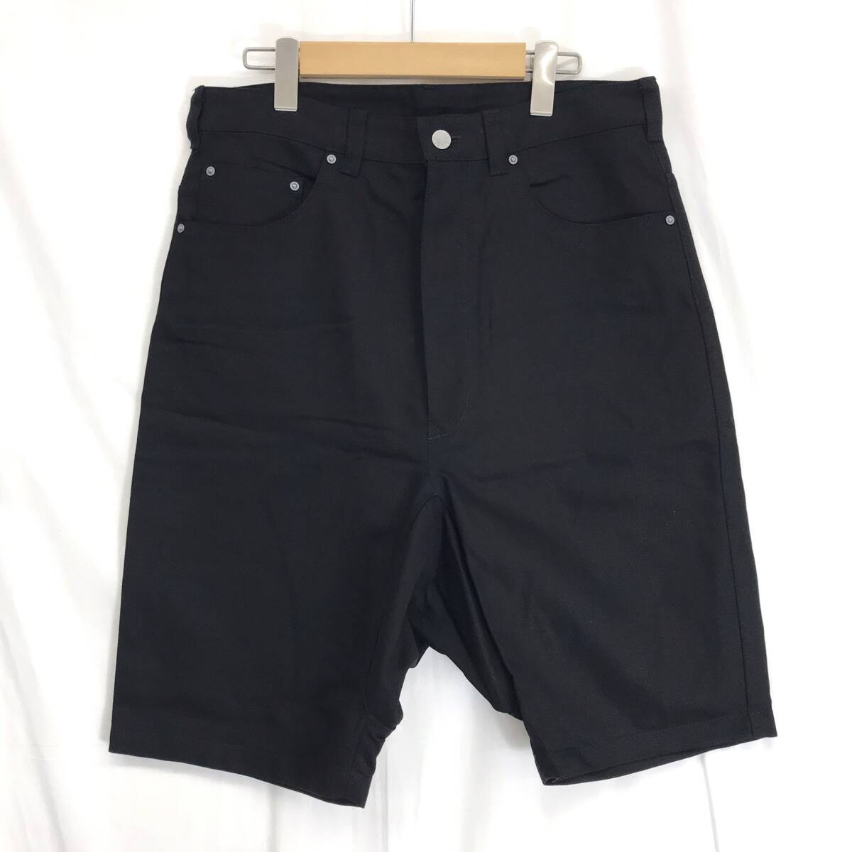 KZ1005★ALWAYS OUT OF STOCK : リネン混 ブラックデニムハーフパンツ★M★黒 ショーツ ボタンフライ ショートパンツ拍卖