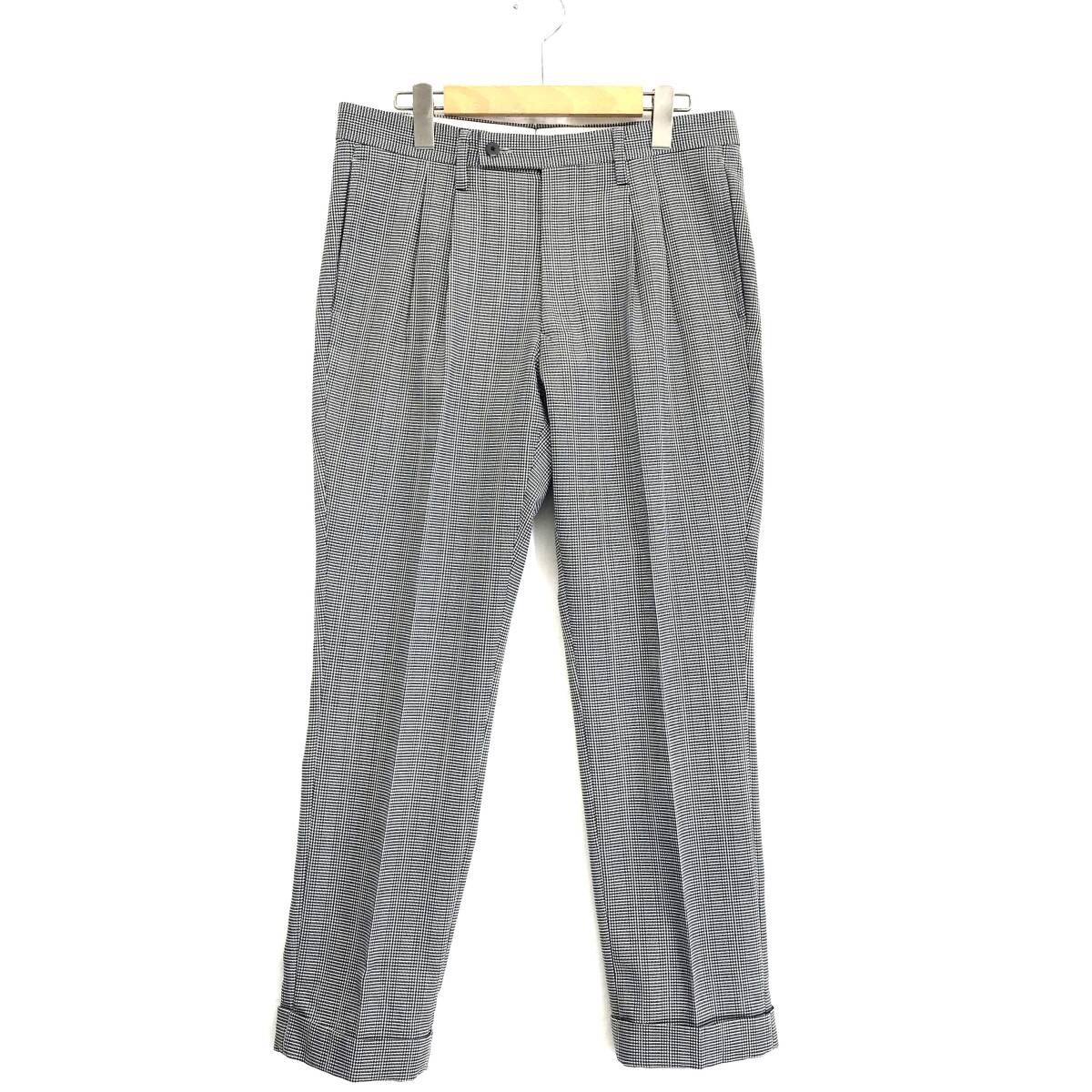 KZ8780★m's braque : 千鳥柄 スラックス パンツ★38★ブラック系 2タック エムズブラック拍卖