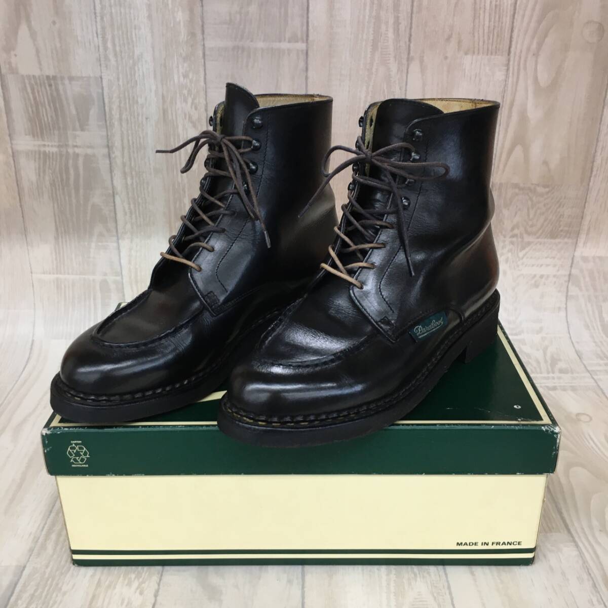 KZ9135H★Paraboot : 98年 フランス製 BEAULIEU Uチップブーツ★UK6★ブラック デカタグ パラブーツ拍卖