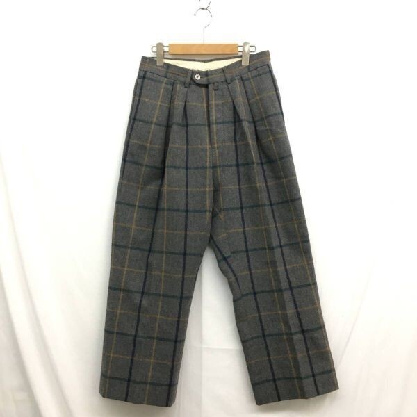 KZ5464★NEAT : wool plaid tapered pants★44★グレー チェック柄 ニート 2タック ウールテーパードパンツ拍卖