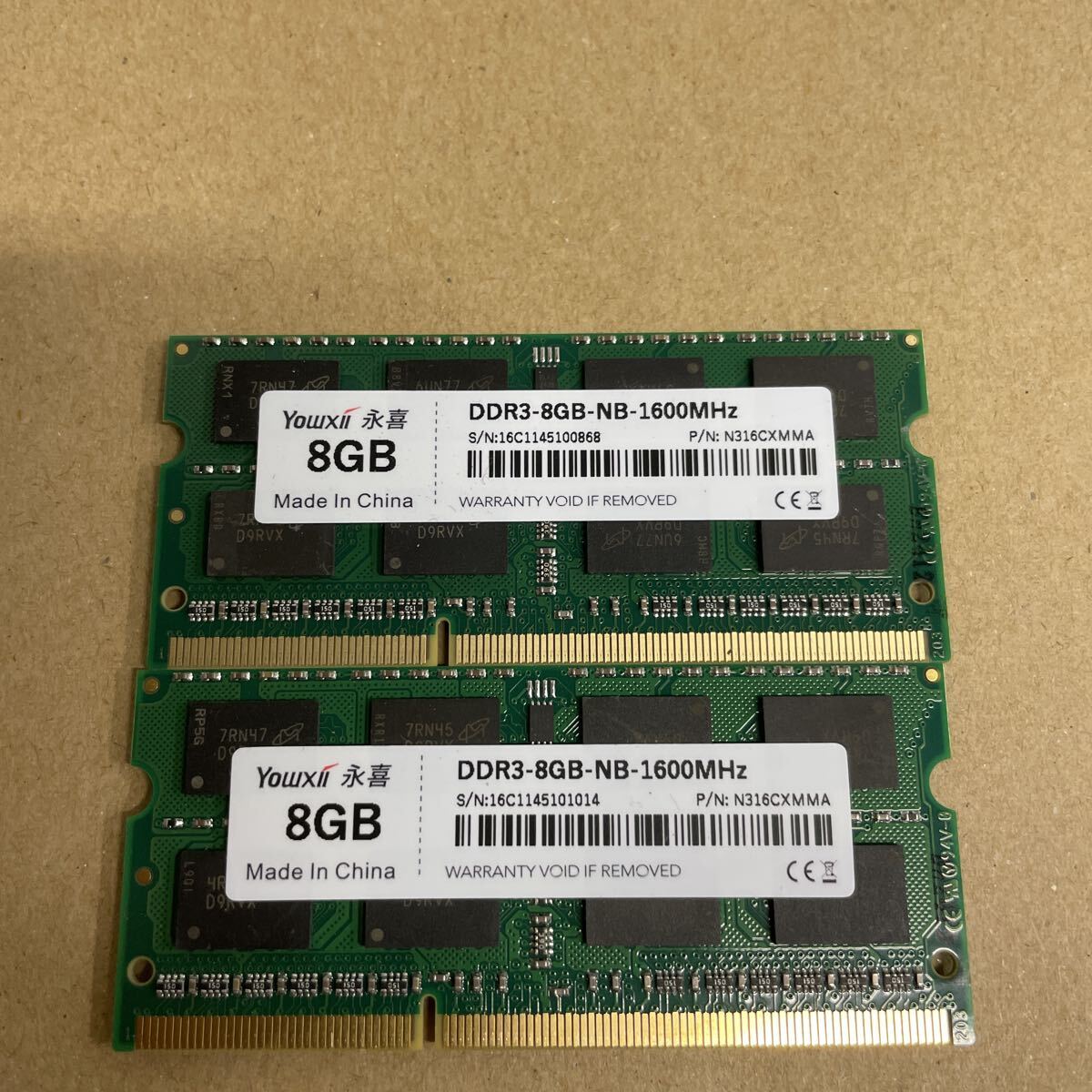 へ58 Yowxii ノートPCメモリ 8GB DDR3-1600MHz 2枚拍卖