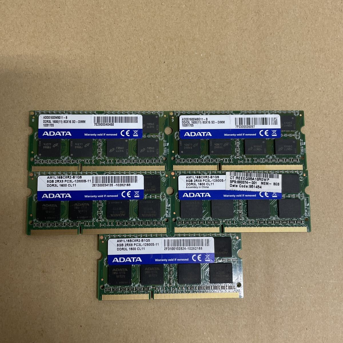 へ60 ADATA ノートPCメモリ 8GB 2Rx8 PC3L-12800S 5枚拍卖