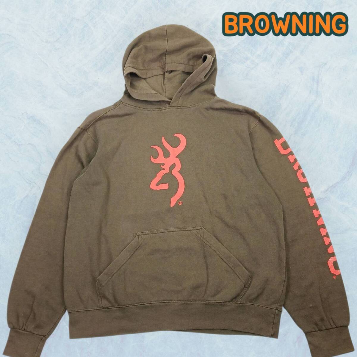 L BROWNING パーカー プルオーバー 裏起毛 カーキ マフポケット 長袖 pa0657拍卖