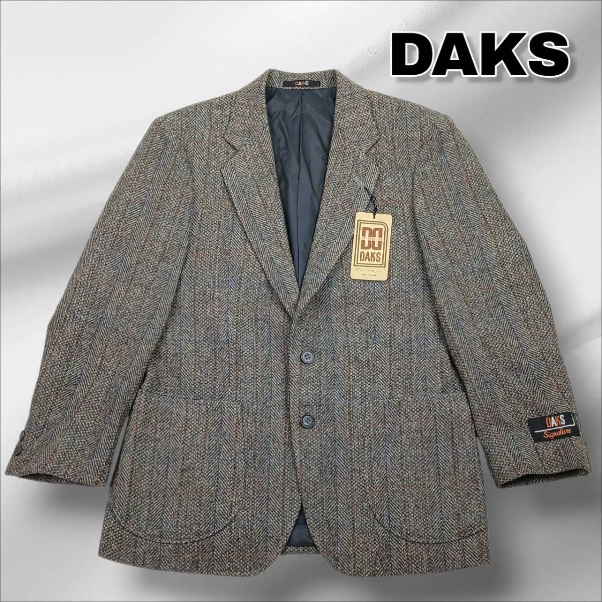 未使用 88A3 DAKS アウター ダックス テーラードジャケット ツイード 日本製 グレー系 ou0938拍卖