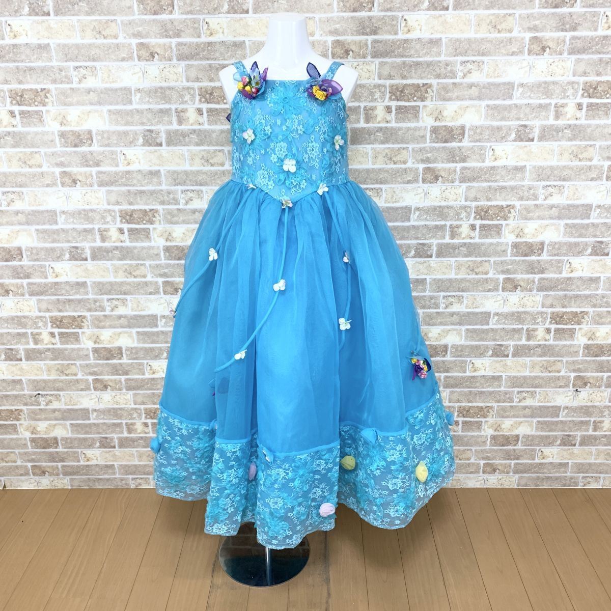 子供ドレス ワンピース 7~8 青系 カラードレス 発表会 イベント 中古14992拍卖