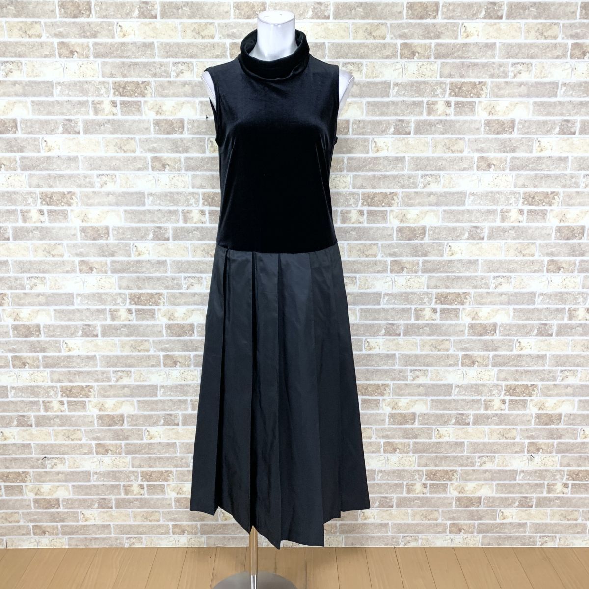 1円 JOUVENCELLE ロングワンピース 上ベロア黒 ボックスプリーツ カラードレス キャバドレ 発表会 イベント  中古15755拍卖