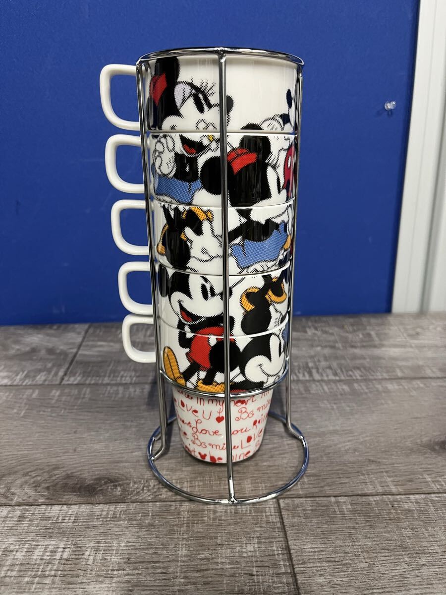【美品】Francfranc フランフラン ディズニータワーマグカップ5P ミッキーミニー 高さ26cm 陶器製拍卖