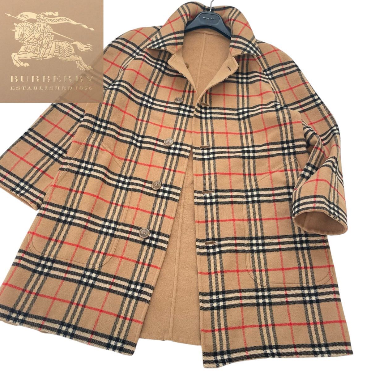 ◆大きいサイズ◆バーバリー◆BURBERRY 11号/40.42.44.46/L-XL 極上ラムウール100%☆ダブルフェイス仕立てメガチェックリバーシブルコート 拍卖