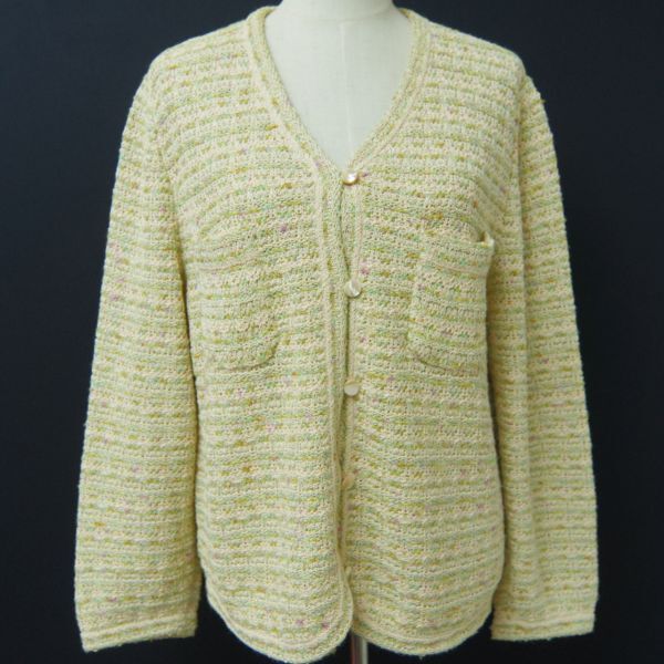 #01【即決】◇Leilian レリアン◇カーディガン トップス 黄色 大きいサイズ15+ #967558拍卖