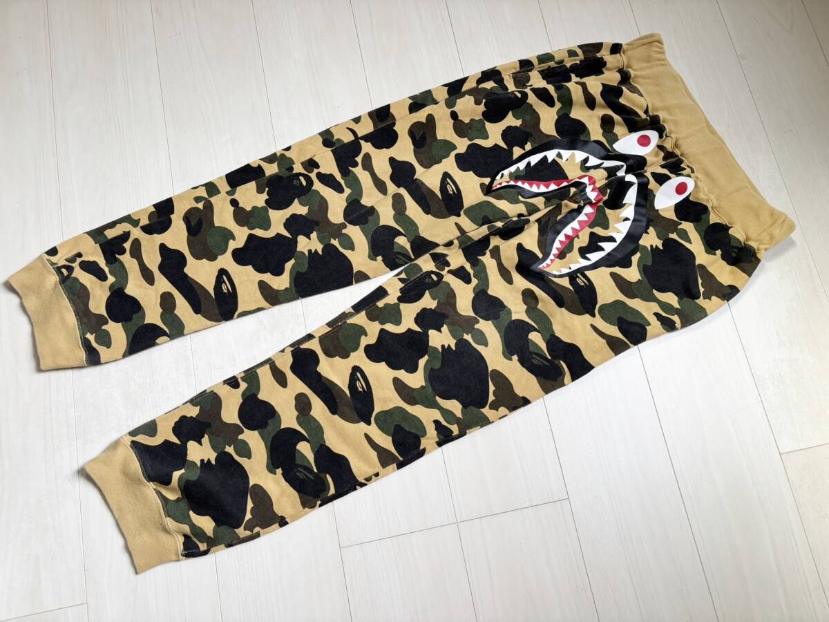 A BATHING APE アベイシングエイプ スウェット パンツ シャーク サメ 迷彩 カモフラ コットン リブ JAPANESE LABEL CAMO PANT ▼1032拍卖
