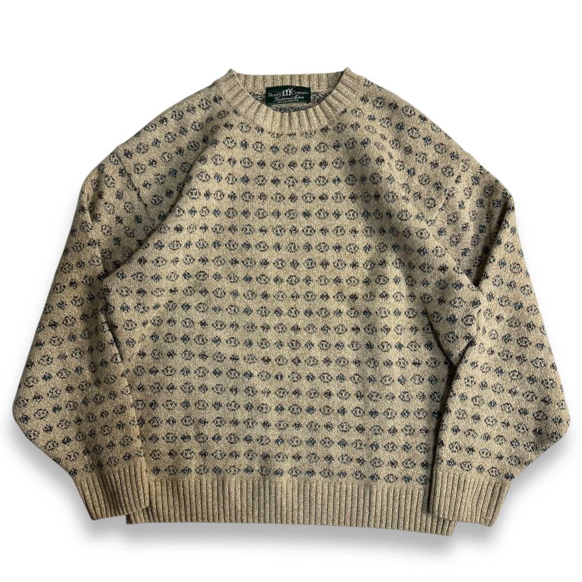 希少【Henry cotton's】VINTAGE 総柄 ヘンリーコットン レトロビンテージニット 古着ミックス 日本製 クルーネックセーター 拍卖