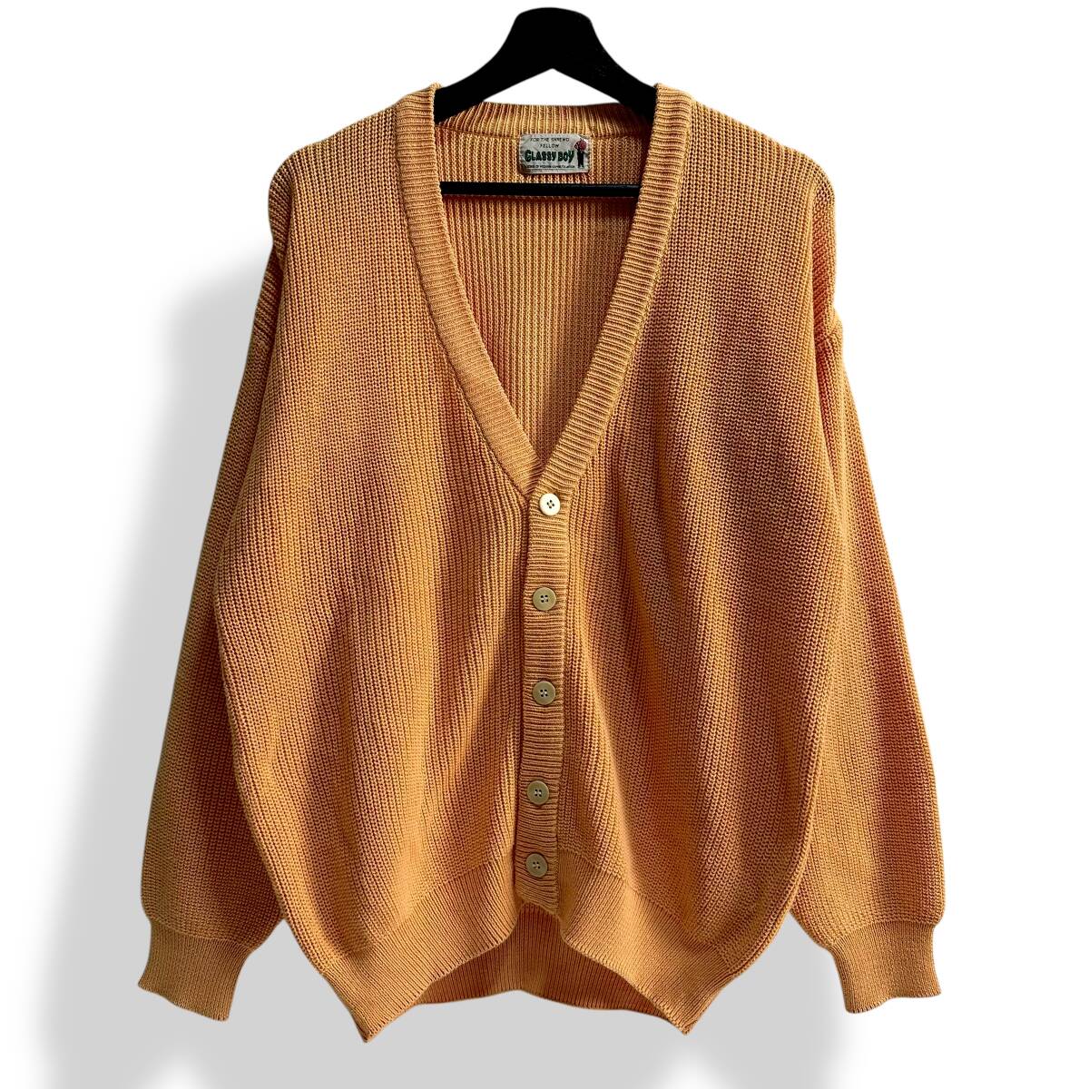レア【CLASSY BOY】VINTAGE 80s 90s アクリル&コットン レトロニットカーディガン アメカジ 古着 オレンジ 古着ミックス拍卖