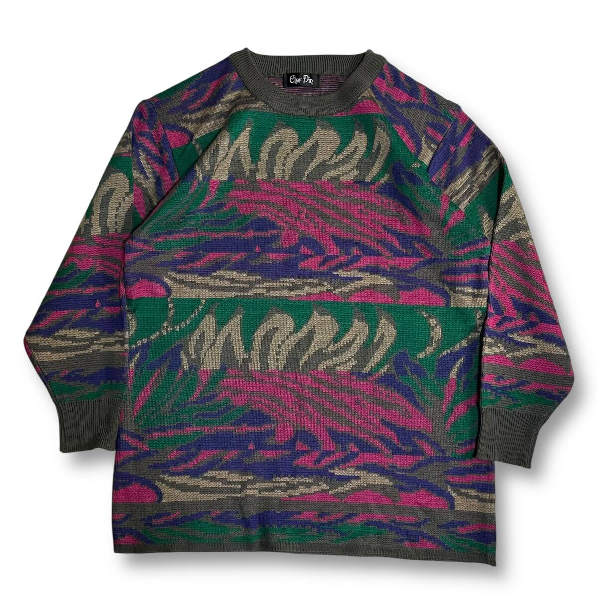 レア【Char Din】VINTAGE 80s 90s 総柄 アートデザイン レトロビンテージニット 昭和レトロ 個性的 派手ニット拍卖