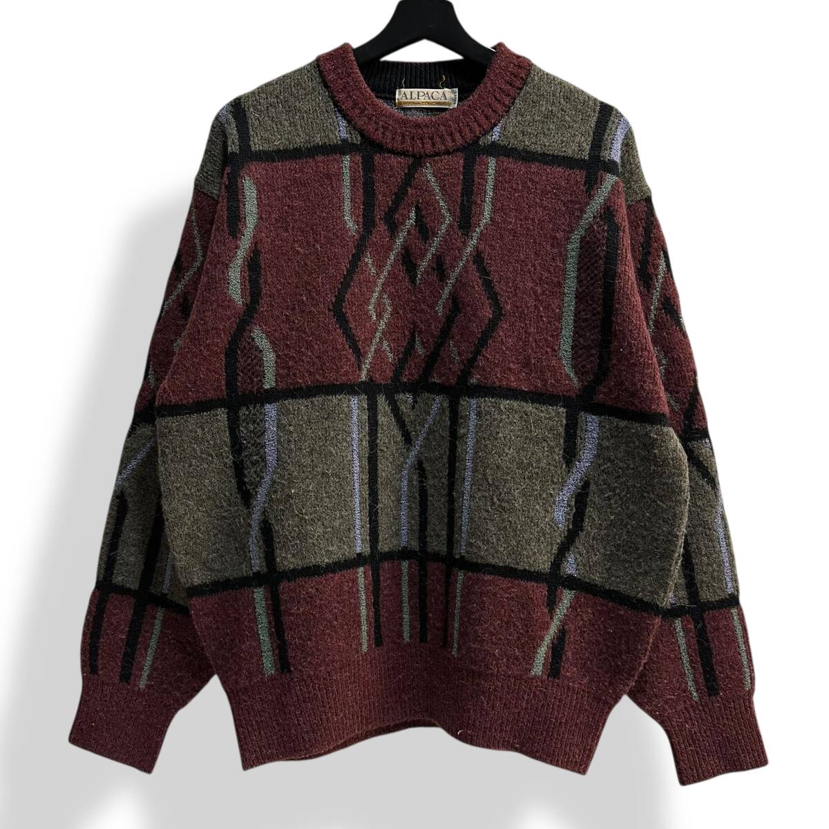 希少 レア【ALPACA】VINTAGE 80s 90s アルパカ混 柄デザイン ビンテージレトロニット 日本製 ボーダー オールド 古着拍卖