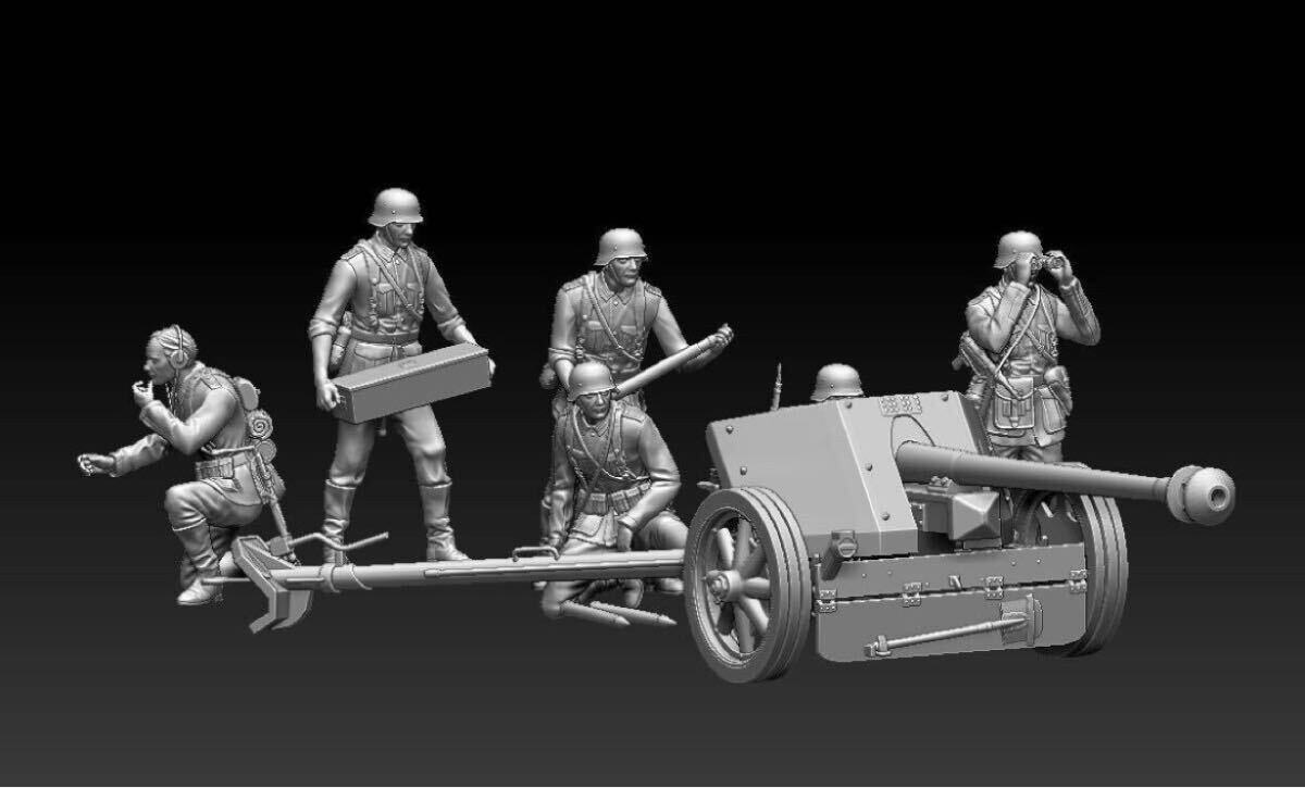 1/72 レジンキット 未塗装 WWⅡ ドイツ軍 Pak40 対戦車砲 75mm 兵士フィギュア6体 250711拍卖