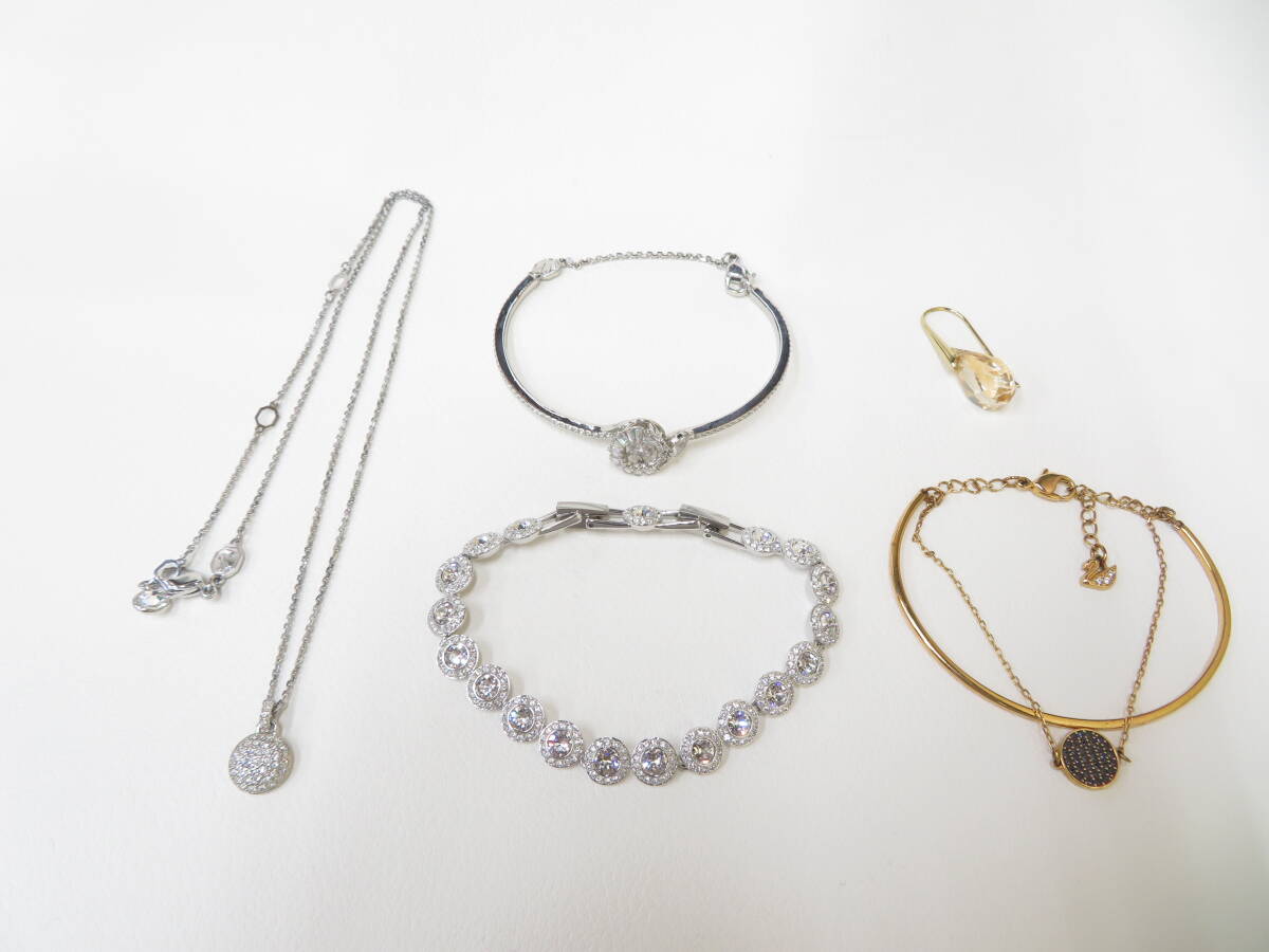 10D581MZ6◇SWAROVSKI スワロフスキー ブレスレット バングル ネックレス 片耳ピアス ラインストーンデザイン 計5点◇中古拍卖