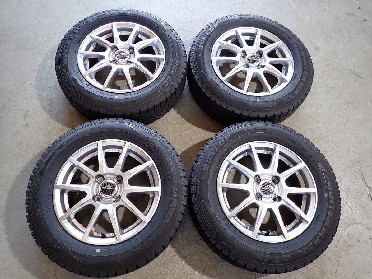 YS22443【送料無料175/70R14】シビック フィットなどに 2023年製 ダンロップ 中古スタッドレスセット ★14×5.5J 100/4H ET48★拍卖