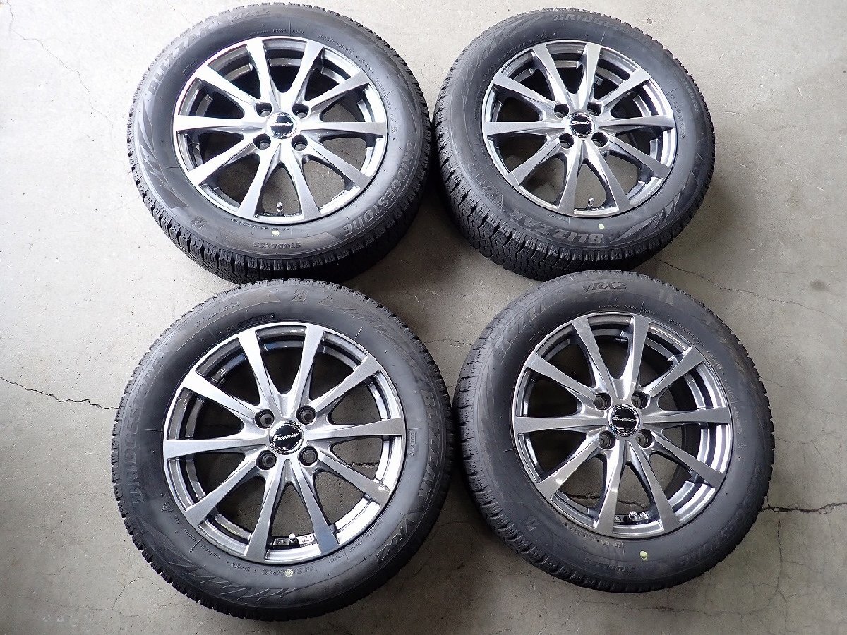 YS22129【送料無料185/60R15】ヤリス ヴィッツ フィットなどに BS 中古スタッドレス ●15×5.5J 100/4H ET43●1円スタート拍卖