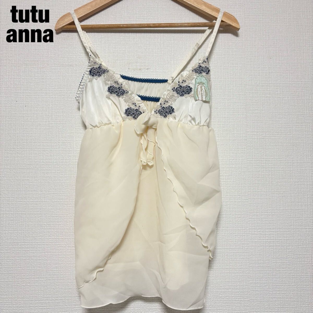 タグ付き tutu anna チュチュアンナ レディース キャミソール トップス インナーウェア レース タンクトップ 花柄 アイボリー M拍卖
