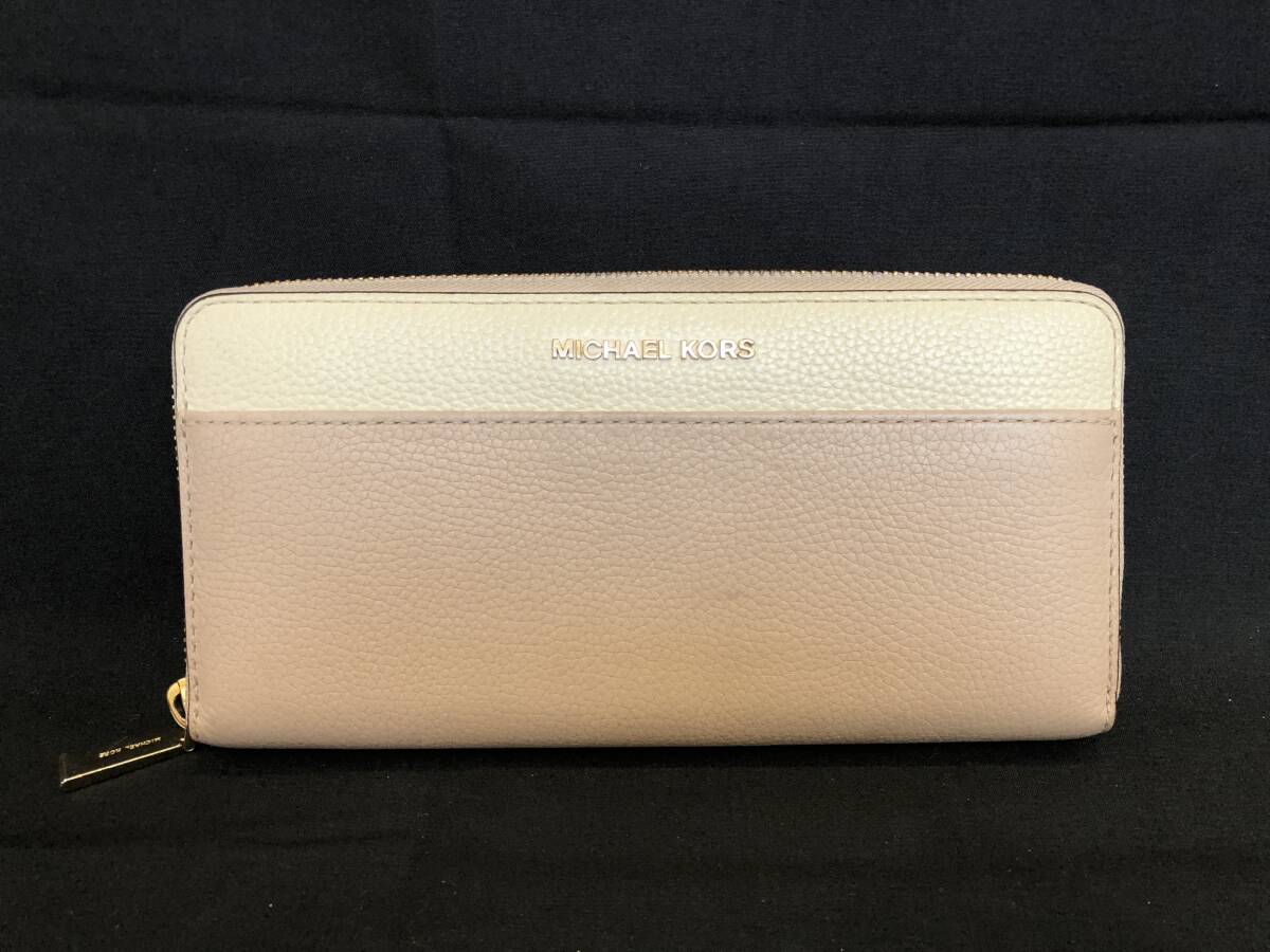 《11331》 MICHAEL KORS マイケルコース ラウンドファスナー 長財布 バイカラー ピンク×ベージュ拍卖