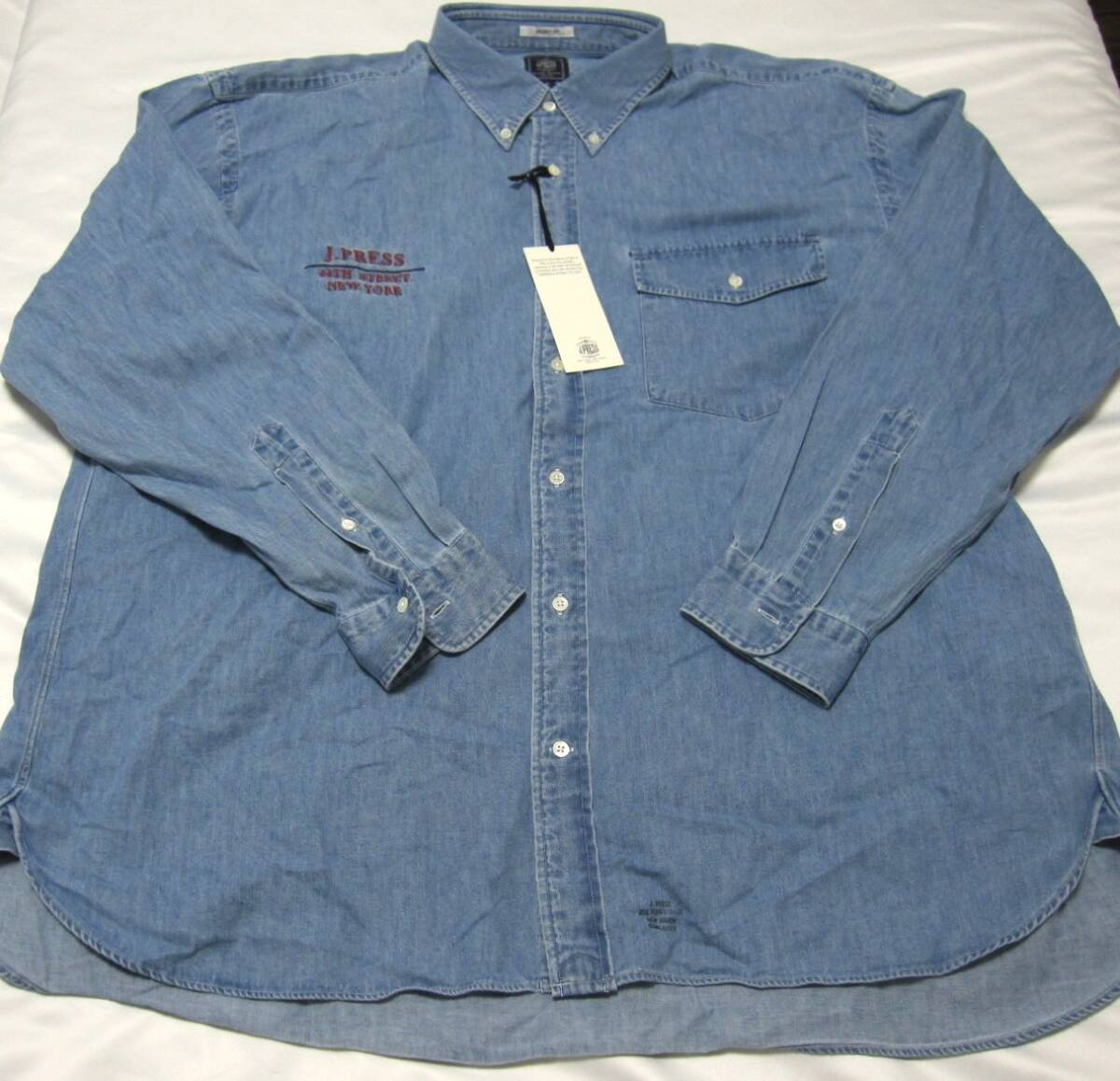 新品 J プレス J PRESS ジェイプレス オリジナルス バギーフィット ダンガリー デニム ボタンダウンシャツ 青 ブルー XLサイズ拍卖