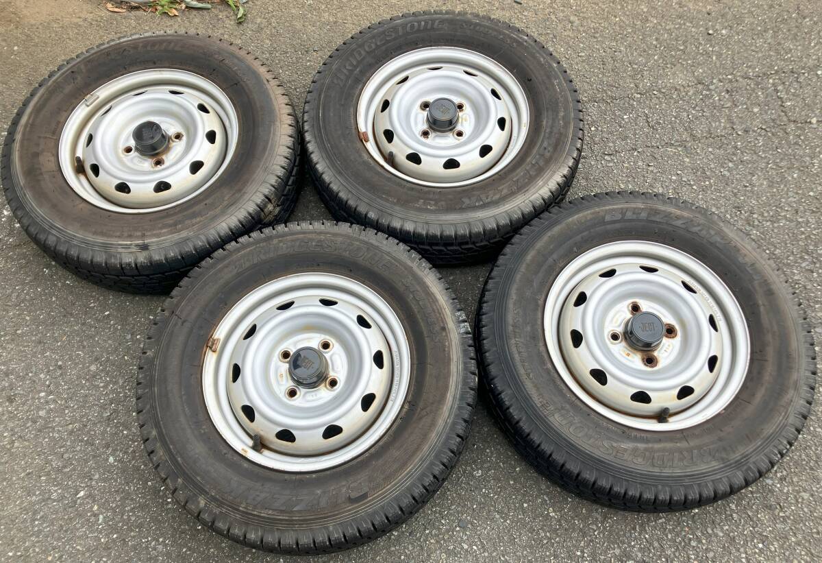 165R13ブリジストンブリザックVL1 JECTスチールホイール 13×4.50B4穴100 刻印E4  日曜引取り発送両方OK拍卖