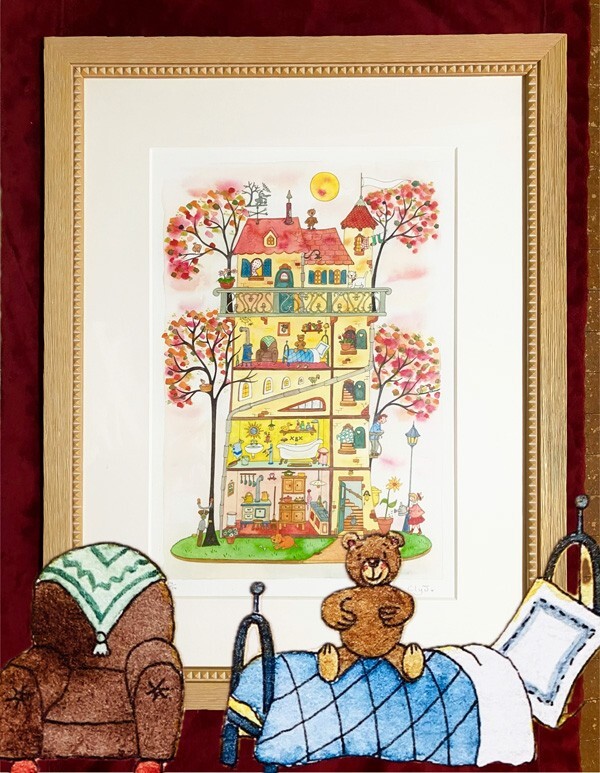 クリーブ(Clyv)●真作●『ヒマワリが咲く家』ダイヤモンドスクリーニング 474/800 直筆サインあり■フランス出身の人気画家 可愛い動物拍卖