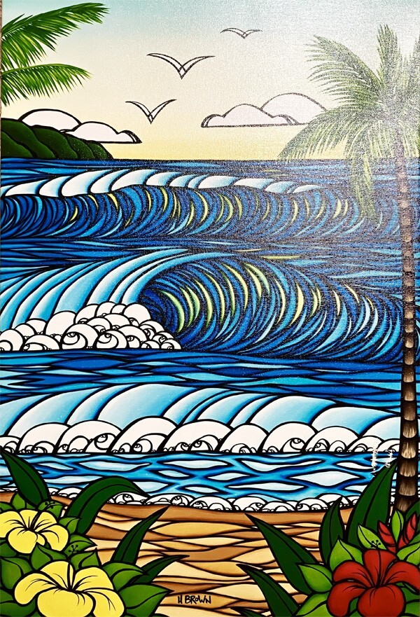 ヘザー・ブラウン(Heather Broun)●真作●キャンバスジクレー版画 86/250 直筆サインあり■タイトル『A Day in Paradise』■ハワイ人気画家拍卖