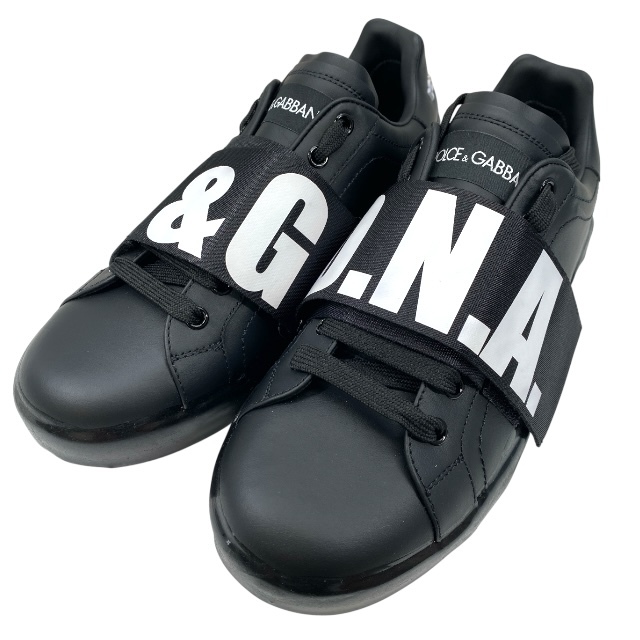 ドルチェ&ガッバーナ CS1665 ドルガバ D&G シューズ スニーカー ロゴ ブラック ホワイト レザー DOLCE&GABBANA サイズ6 1/2(約25.5cm)拍卖