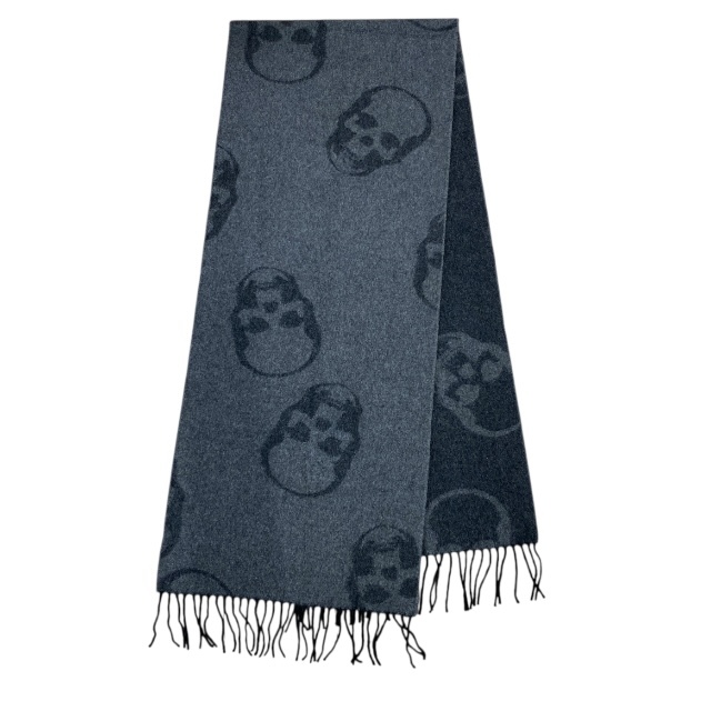 ルシアンペラフィネ マフラー ストール スカル 総柄 カシミヤ100% グレー ブラック メンズ ユニセックス Lucien pellat-finet拍卖