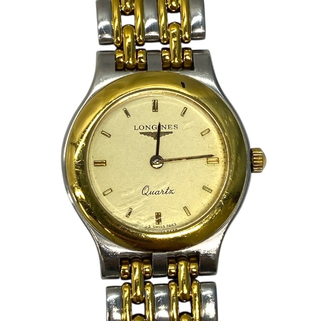 稼働品 ロンジン 7443 腕時計 時計 コンビ クオーツ アナログ ゴールド シルバー ステンレススチール レディース LONGINES拍卖