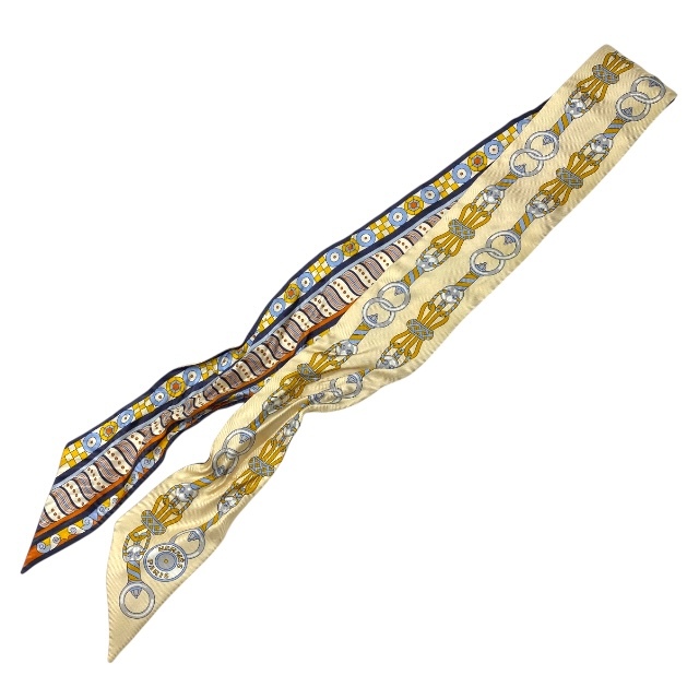 エルメス スカーフ ツイリースカーフ 2022AW ハーネスの薔薇窓 Harnais en Rosace アクセサリー シルク マルチカラー ベージュ HERMES拍卖