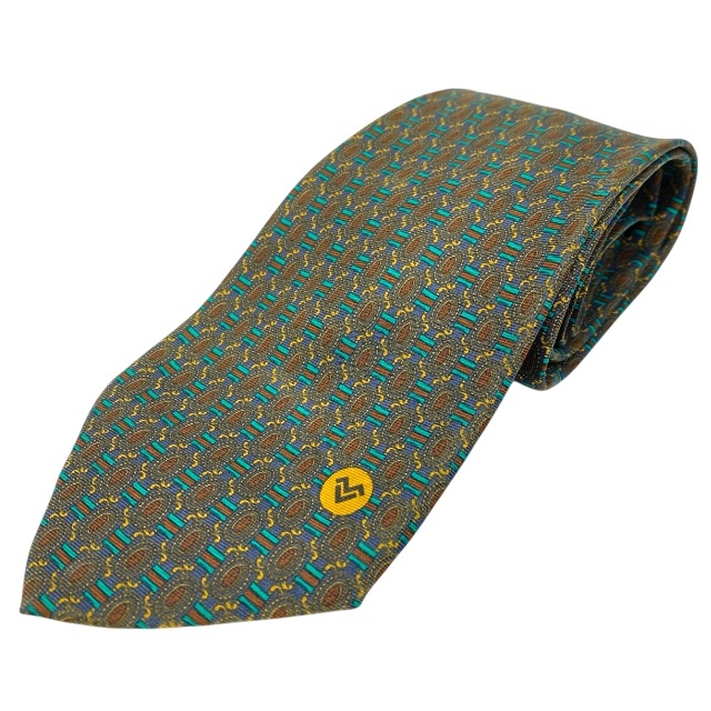 マリオ・ヴァレンティノ ネクタイ ループタイ レギュラータイ ロゴ 総柄 シルク ブラウン MARIO VALENTINO拍卖