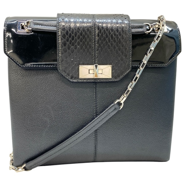 カルティエ チェーンバッグ ショルダーバッグ クラシックフェミニンライン レザー パテントレザー パイソン ブラック Cartier拍卖