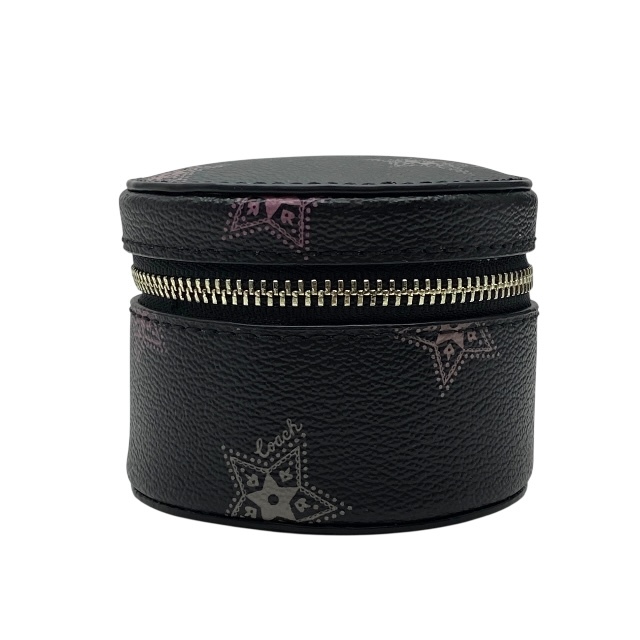 コーチ DOT STAR JWL BX ドットスター アクセサリーポーチ ジュエリーボックス 小物入れ ポーチ ラウンド レザー ブラック COACH拍卖